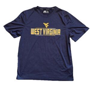 WVU West Virginia Mountaineers Shirt Men L Russell Athletic Navy Tee
